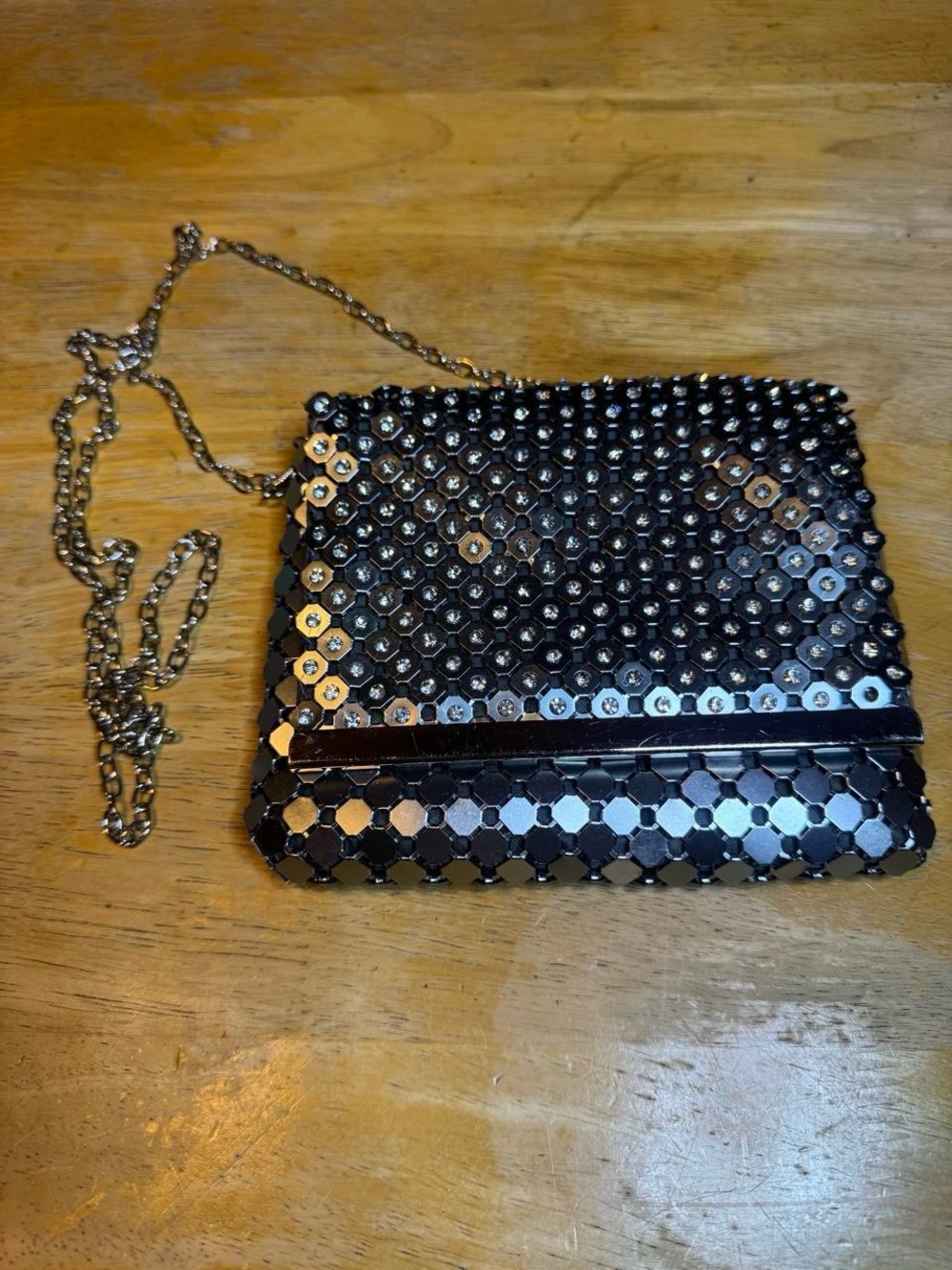 Sequin Chain Crossbody Bag - Black